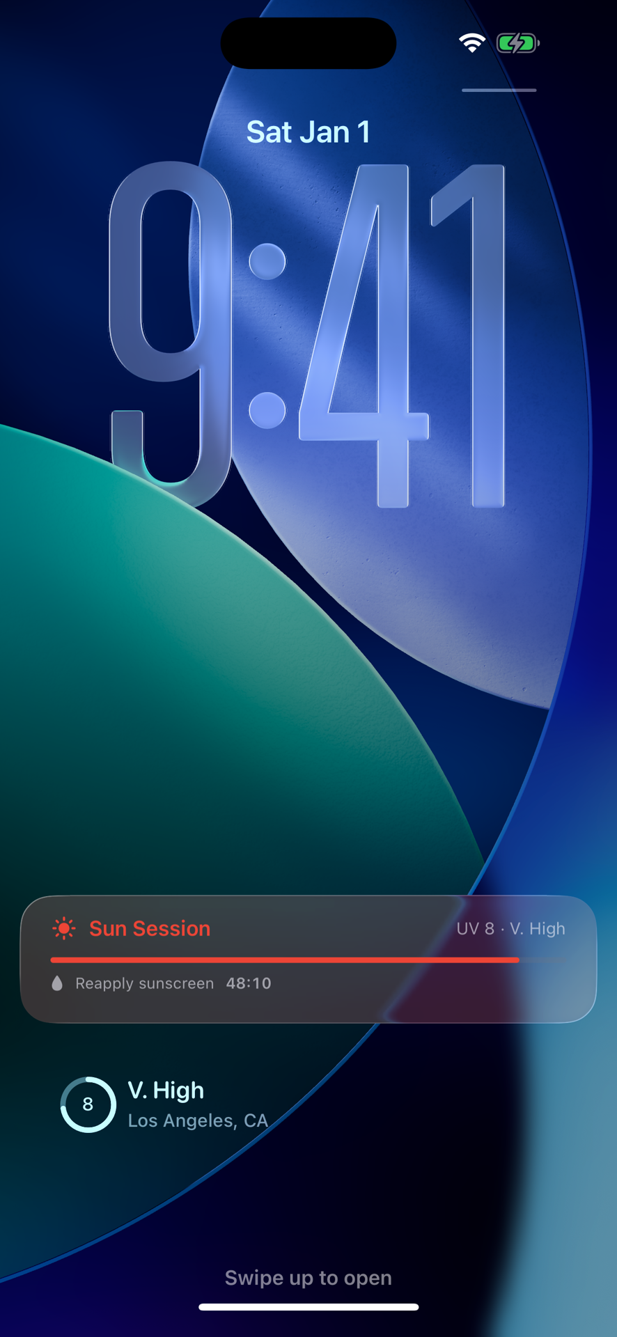 UV Report Live Activity on the iPhone Lock Screen with a sunscreen-reapply countdown